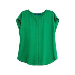 Apt 9 Womens Medium Green Blouse Hidden Button Front Cap Sleeve Career Top